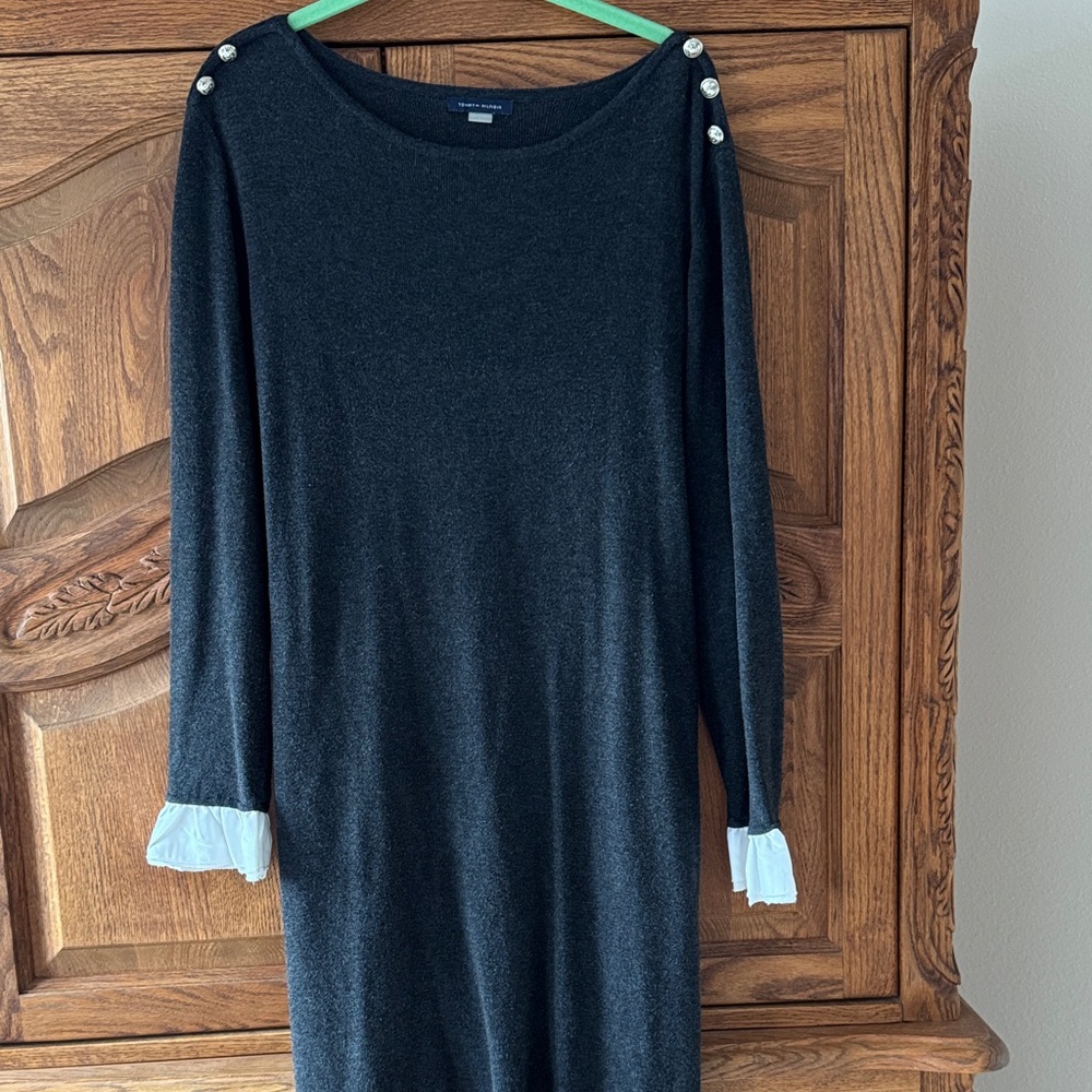 Tommy Hilfiger Charcoal Sweater Dress with Button Accents.